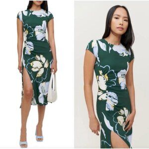 Reformation Womens 6 Frasier Lyra Floral Cap Sleeve Ruched Green Midi Dress